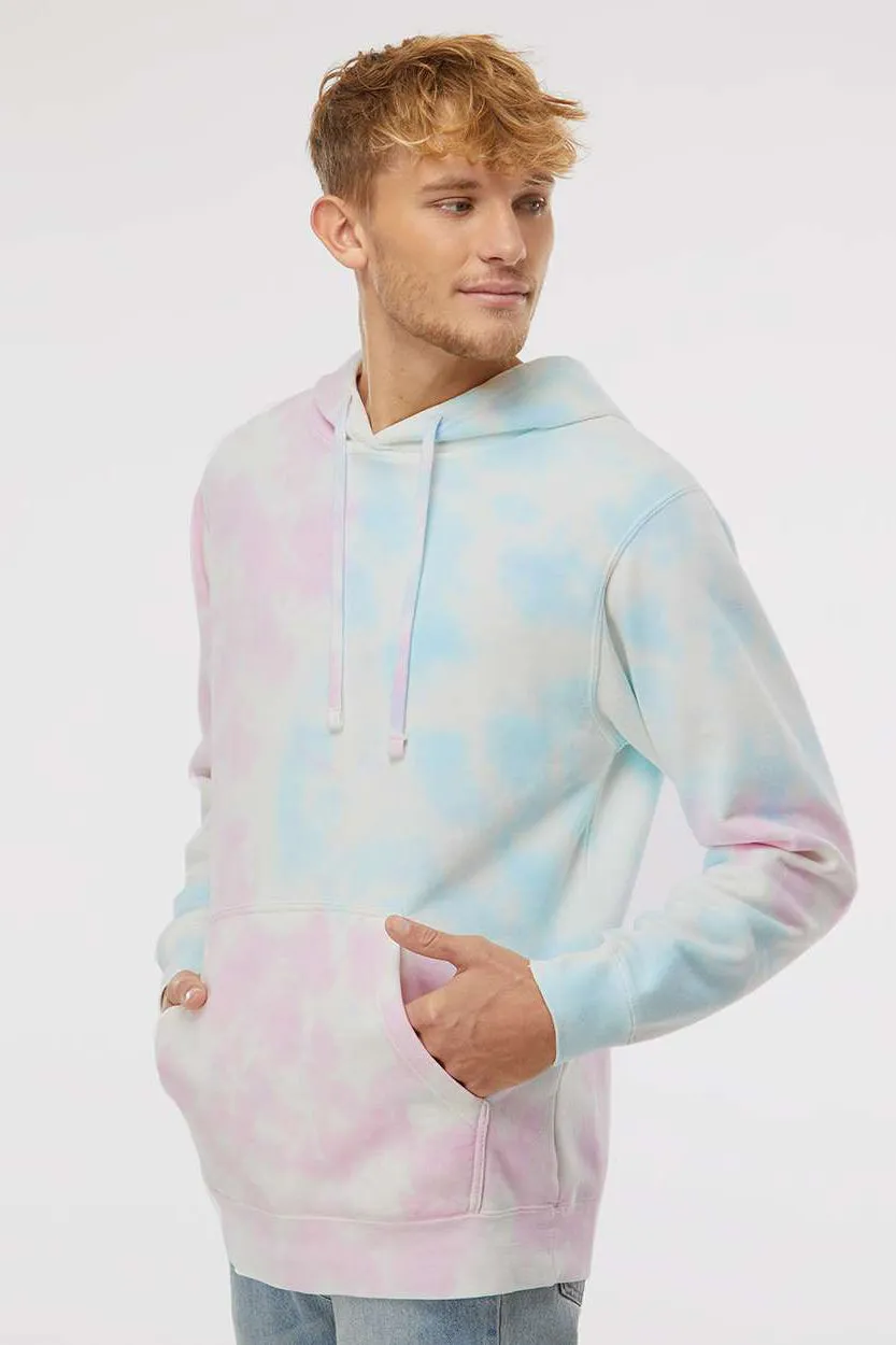 Independent Trading Company Mens Tie-Dye Hooded Sweatshirt Hoodie w/ Pouch Pocket - Cotton Candy