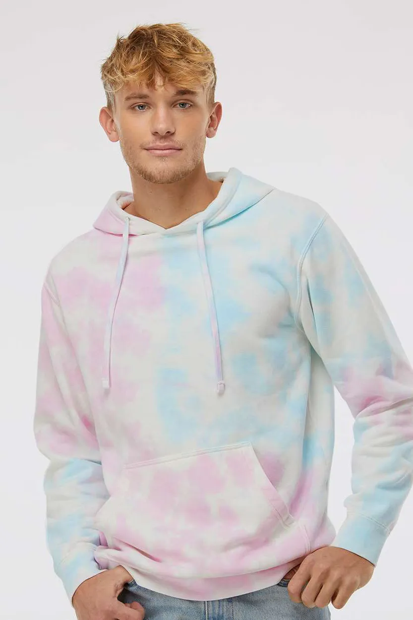 Independent Trading Company Mens Tie-Dye Hooded Sweatshirt Hoodie w/ Pouch Pocket - Cotton Candy