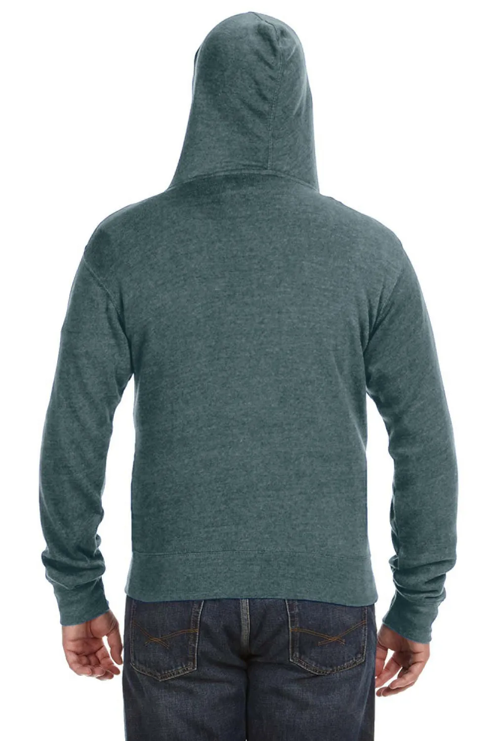 J America Mens Fleece Full Zip Hooded Sweatshirt Hoodie w/ Pockets - Navy Blue