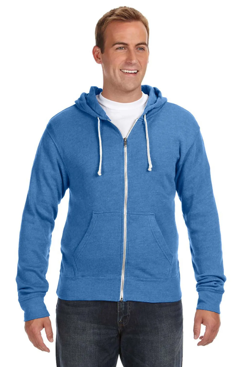J America Mens Fleece Full Zip Hooded Sweatshirt Hoodie w/ Pockets - Royal Blue
