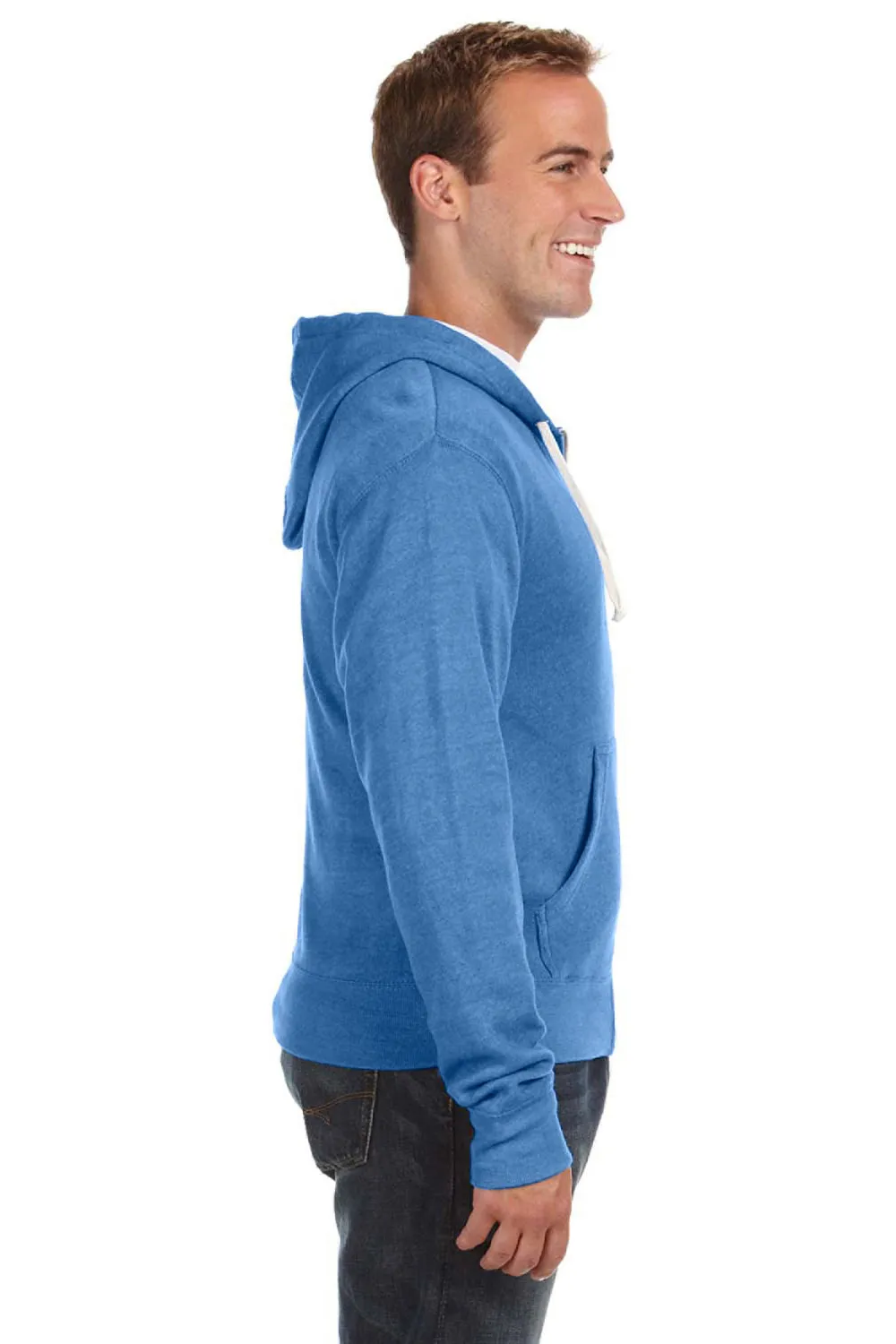 J America Mens Fleece Full Zip Hooded Sweatshirt Hoodie w/ Pockets - Royal Blue