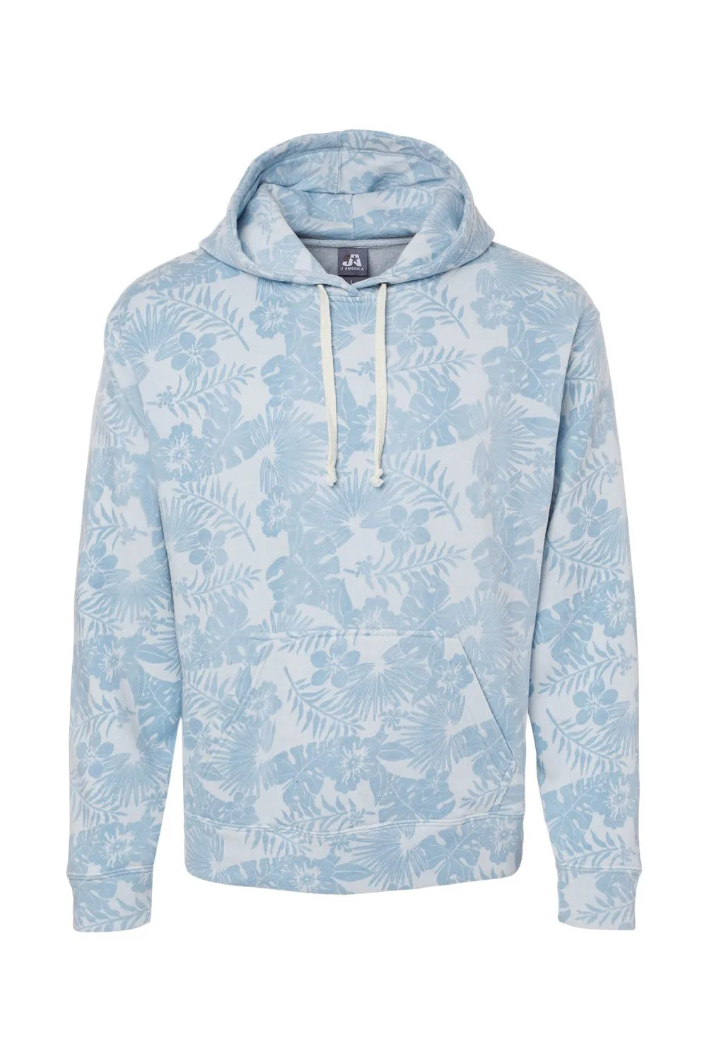 J America Mens Fleece Hooded Sweatshirt Hoodie w/ Pouch Pocket - Chambray Blue Aloha