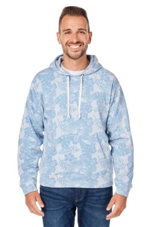 J America Mens Fleece Hooded Sweatshirt Hoodie w/ Pouch Pocket - Chambray Blue Aloha