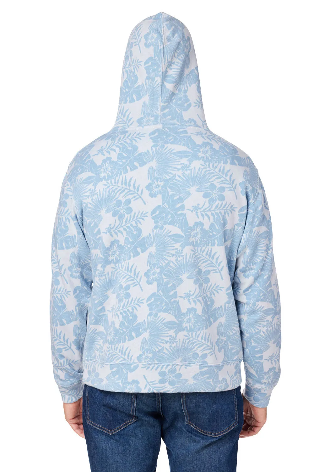 J America Mens Fleece Hooded Sweatshirt Hoodie w/ Pouch Pocket - Chambray Blue Aloha