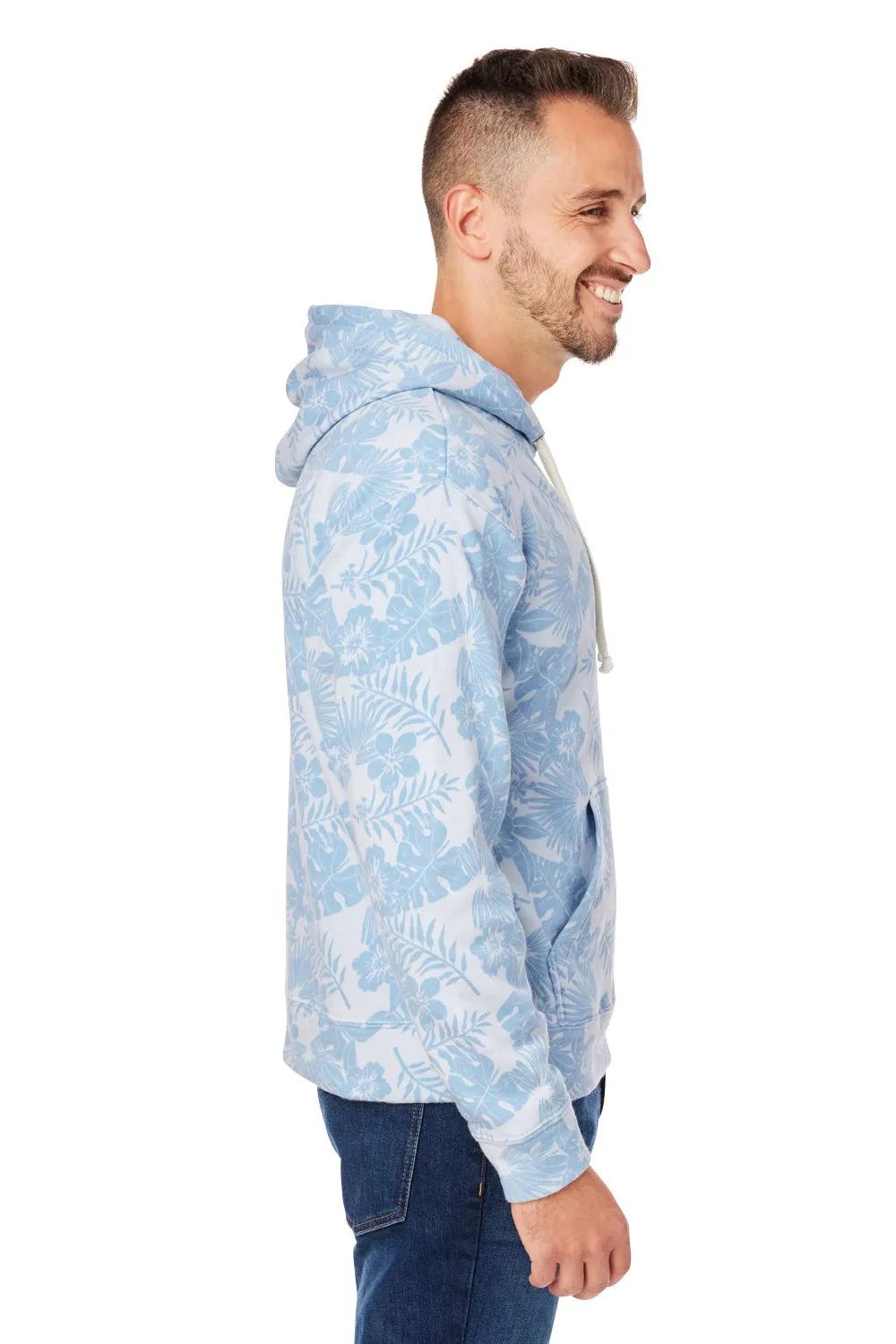 J America Mens Fleece Hooded Sweatshirt Hoodie w/ Pouch Pocket - Chambray Blue Aloha