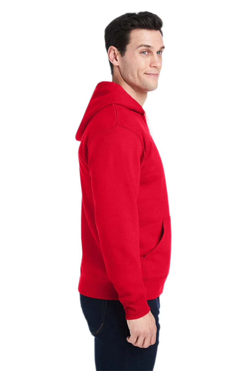 J America Mens Fleece Hooded Sweatshirt Hoodie w/ Pouch Pocket - Solid Red