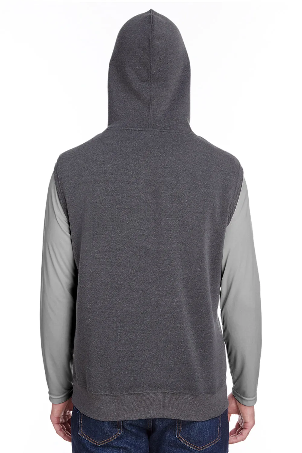 J America Mens Fleece Sleeveless Hooded Sweatshirt Hoodie w/ Pouch Pocket - Black Triblend