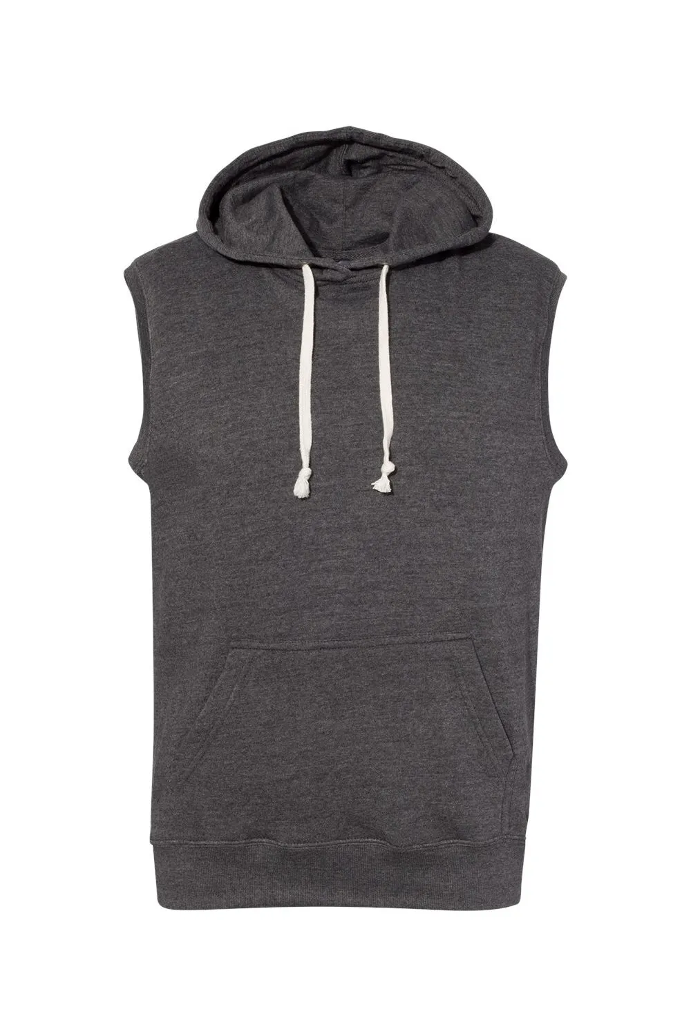 J America Mens Fleece Sleeveless Hooded Sweatshirt Hoodie w/ Pouch Pocket - Black Triblend