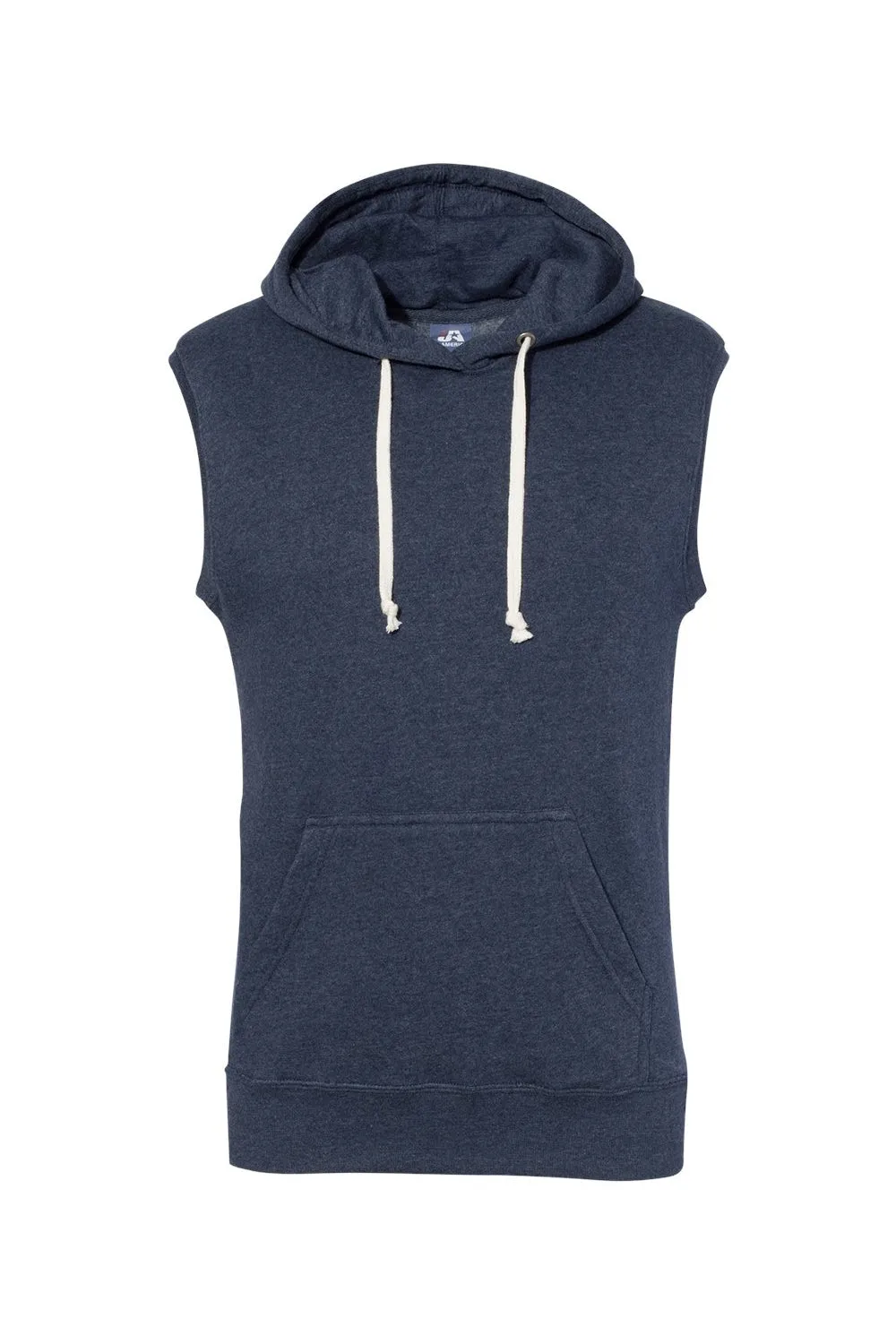 J America Mens Fleece Sleeveless Hooded Sweatshirt Hoodie w/ Pouch Pocket - True Navy Blue