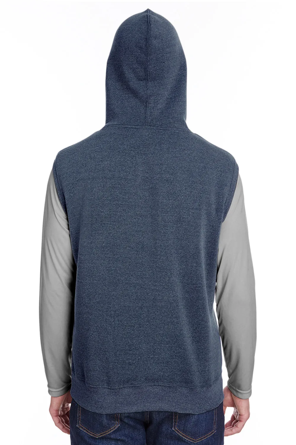 J America Mens Fleece Sleeveless Hooded Sweatshirt Hoodie w/ Pouch Pocket - True Navy Blue
