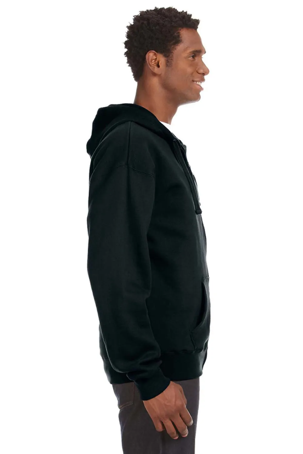 J America Mens Premium Fleece Full Zip Hooded Sweatshirt Hoodie w/ Pockets - Black