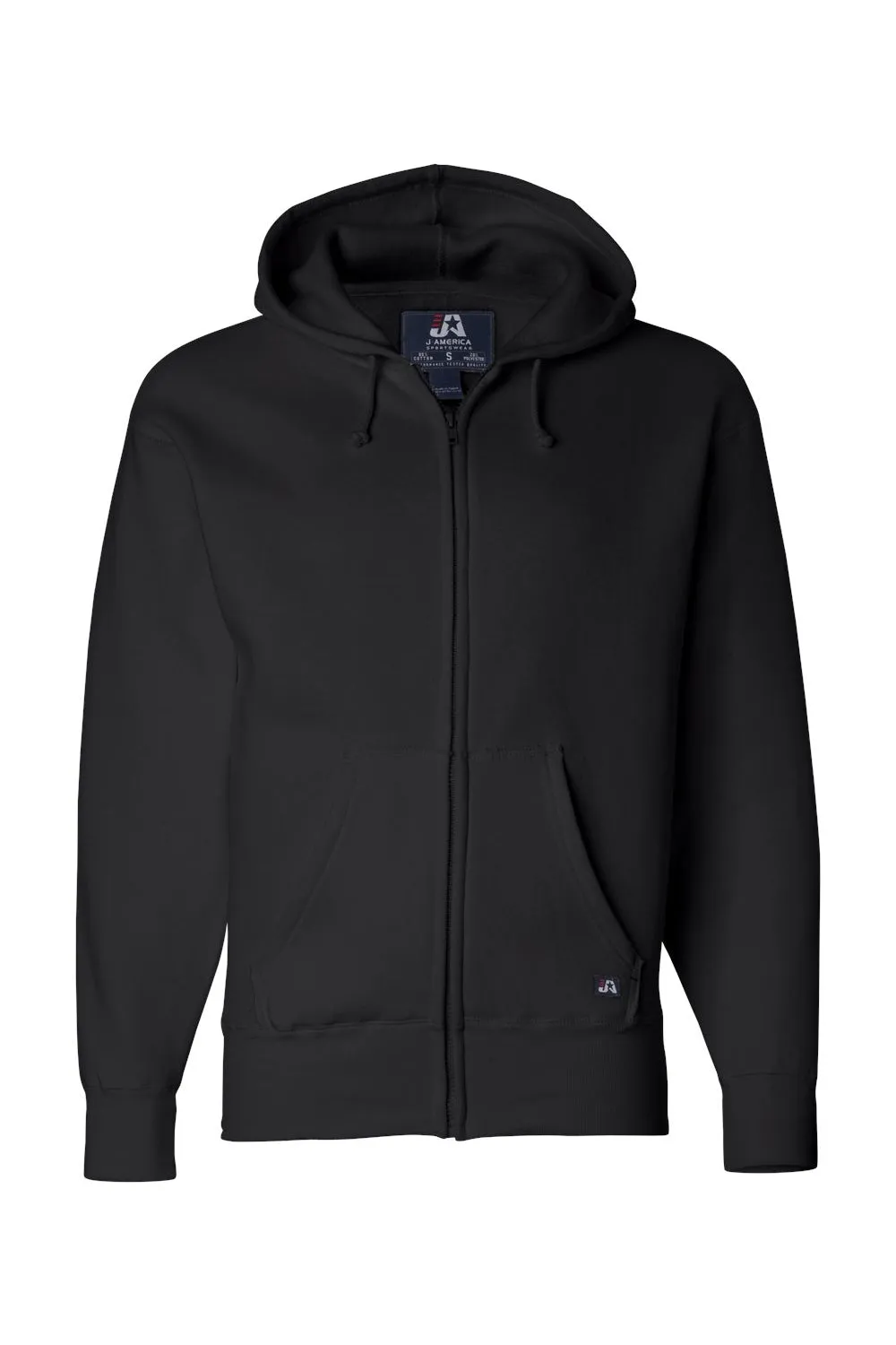 J America Mens Premium Fleece Full Zip Hooded Sweatshirt Hoodie w/ Pockets - Black