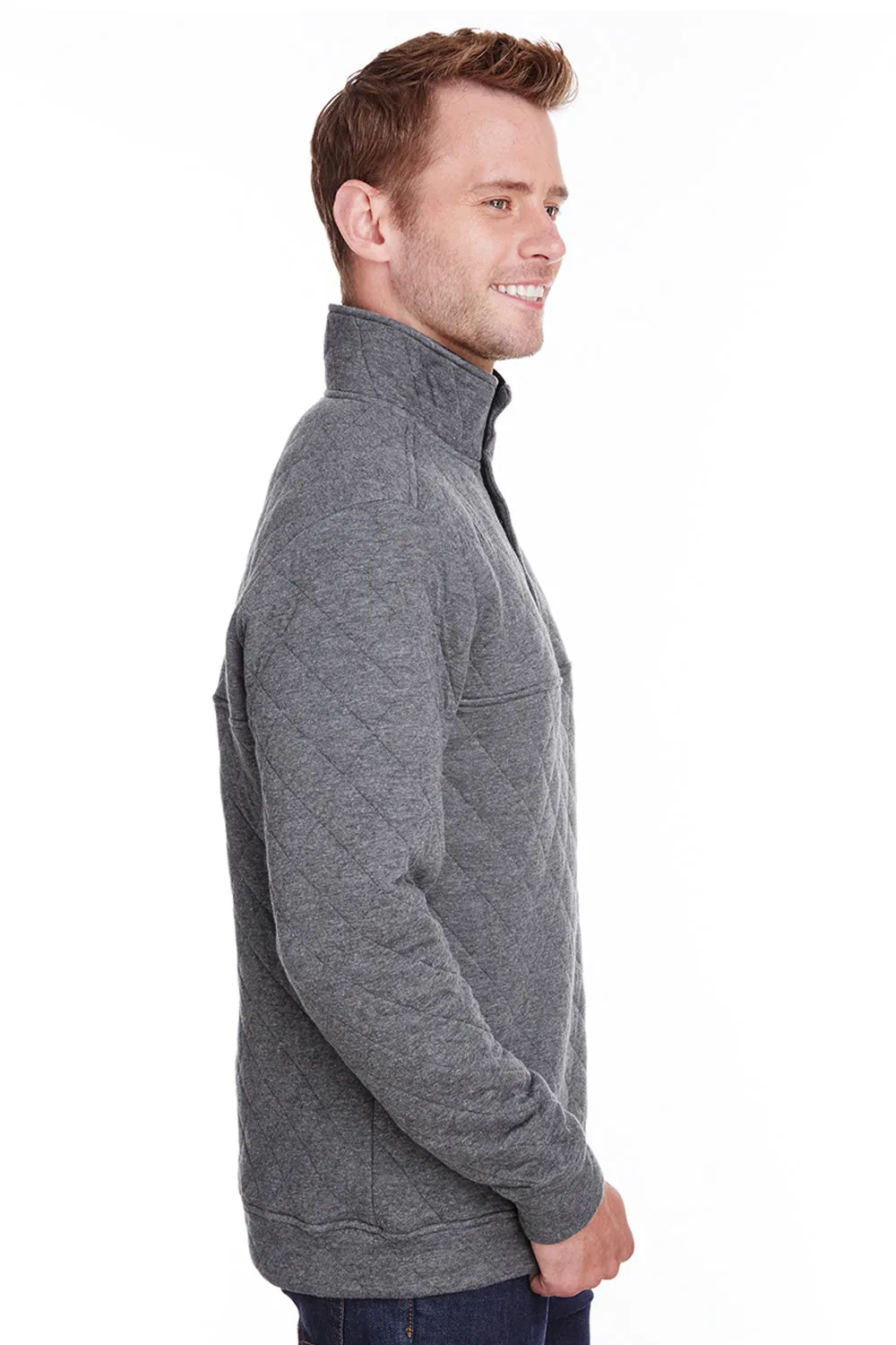 J America Mens Quilted 1/4 Snap Down Sweatshirt - Heather Charcoal Grey