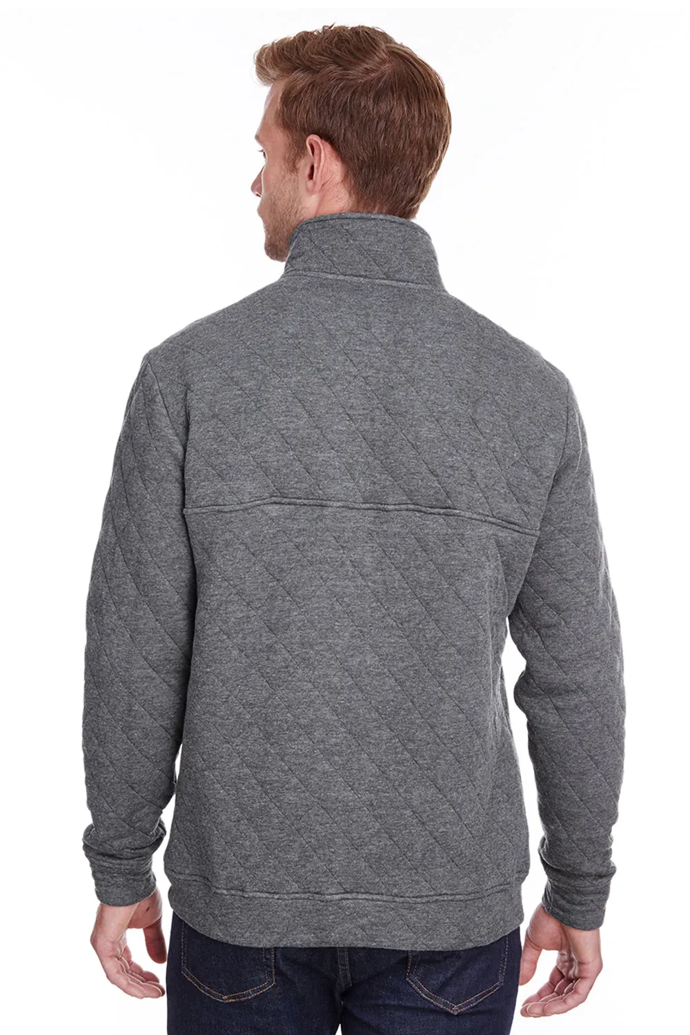 J America Mens Quilted 1/4 Snap Down Sweatshirt - Heather Charcoal Grey