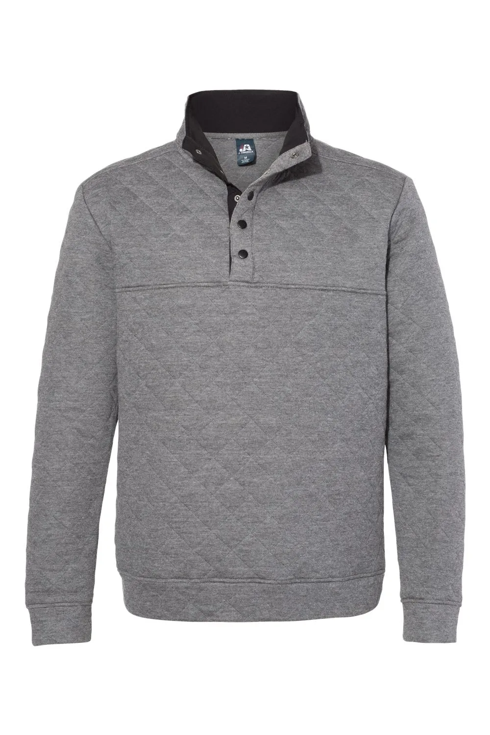 J America Mens Quilted 1/4 Snap Down Sweatshirt - Heather Charcoal Grey