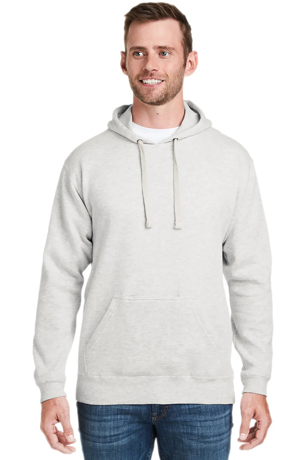J America Mens Tailgate Fleece Hooded Sweatshirt Hoodie w/ Pouch Pocket - Heather Oatmeal