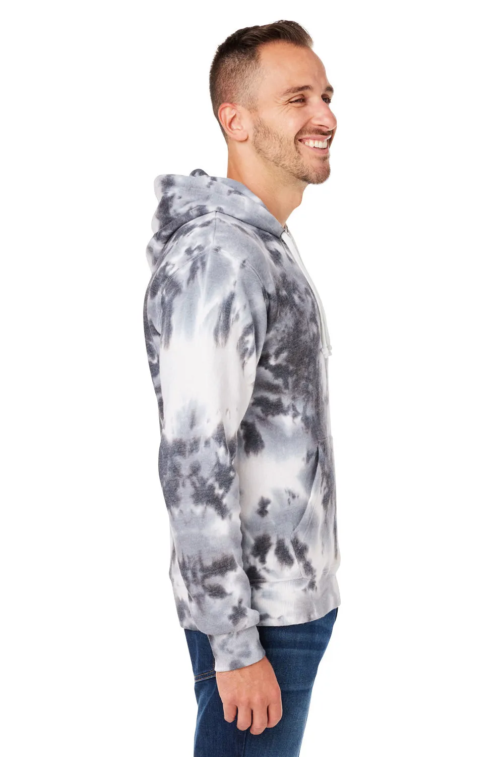 J America Mens Tie-Dye Hooded Sweatshirt Hoodie w/ Pouch Pocket - Black