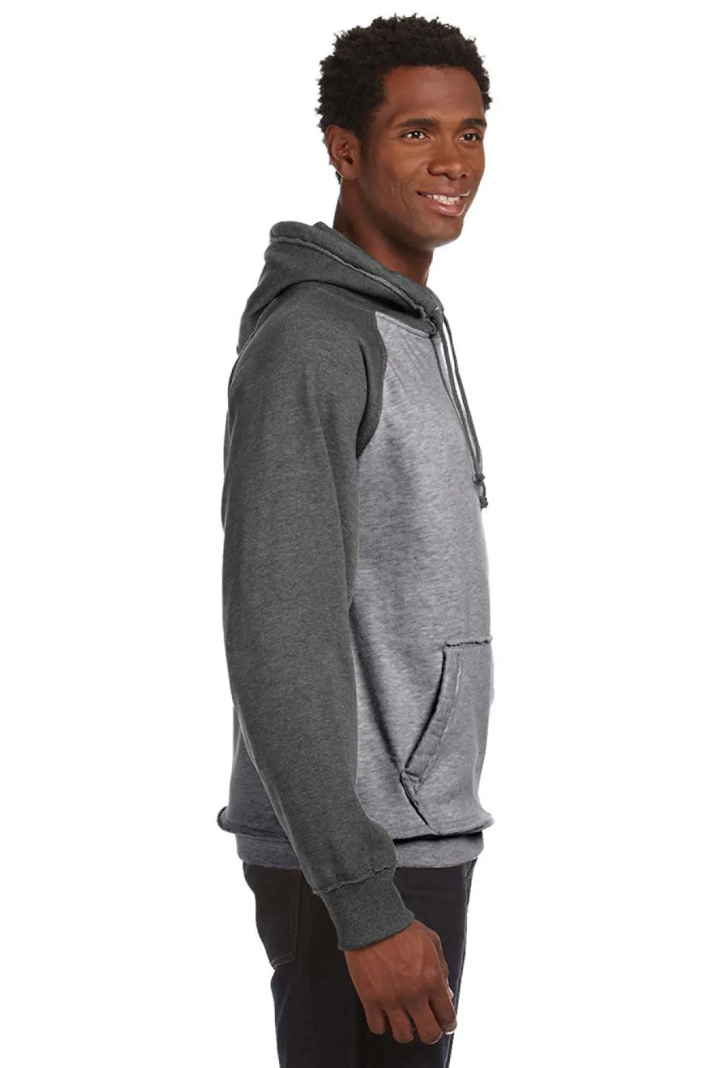J America Mens Vintage Heather Hooded Sweatshirt Hoodie w/ Pouch Pocket - Smoke Grey/Charcoal Grey