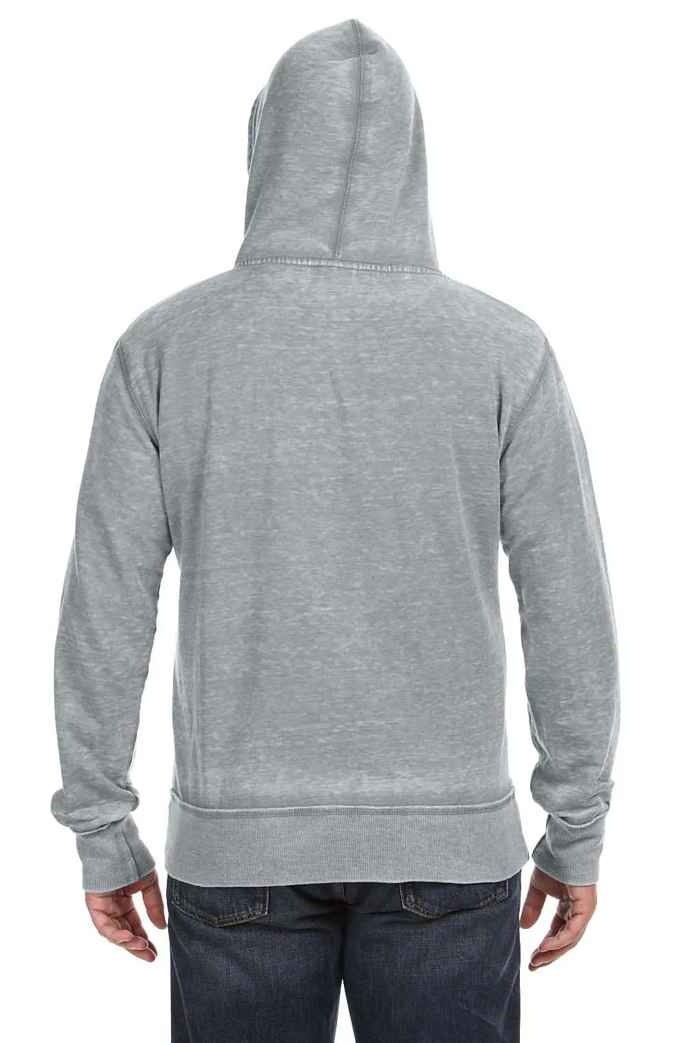 J America Mens Vintage Zen Burnout Fleece Full Zip Hooded Sweatshirt Hoodie w/ Pockets - Cement Grey