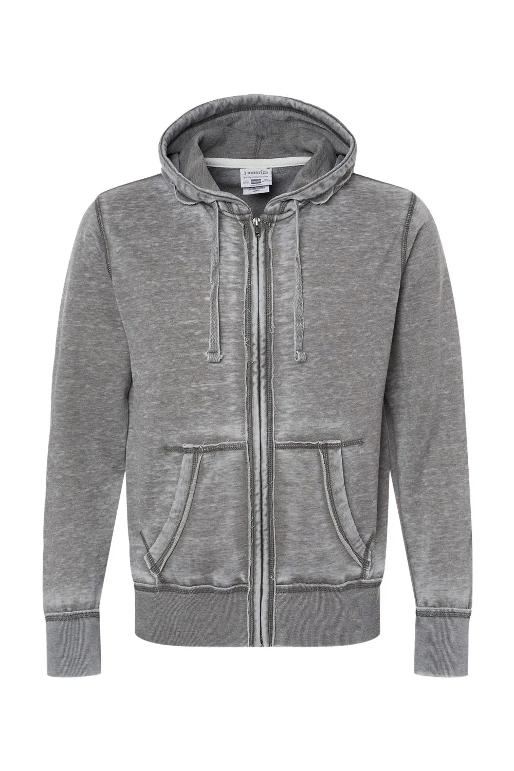 J America Mens Vintage Zen Burnout Fleece Full Zip Hooded Sweatshirt Hoodie w/ Pockets - Cement Grey