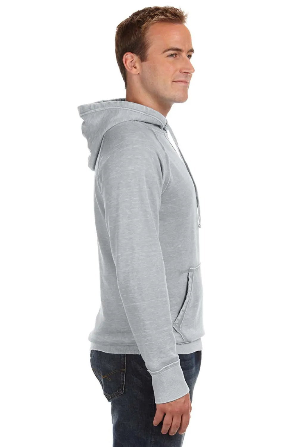 J America Mens Vintage Zen Burnout Fleece Hooded Sweatshirt Hoodie w/ Pouch Pocket - Cement Grey