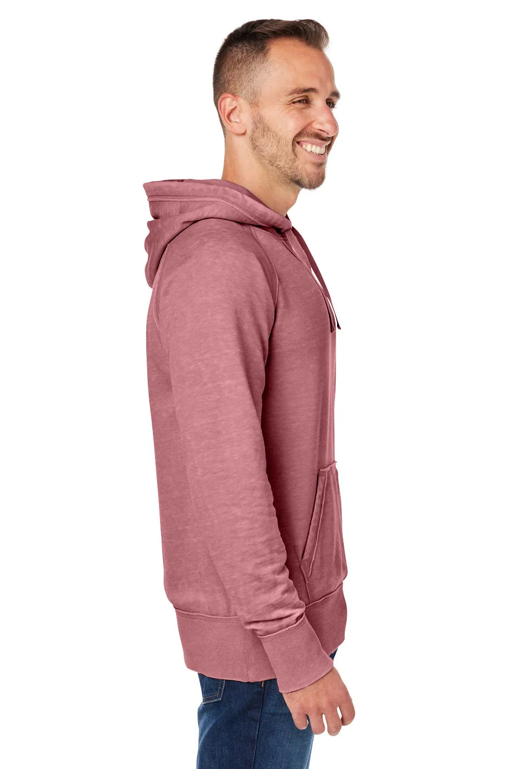 J America Mens Vintage Zen Burnout Fleece Hooded Sweatshirt Hoodie w/ Pouch Pocket - Rose