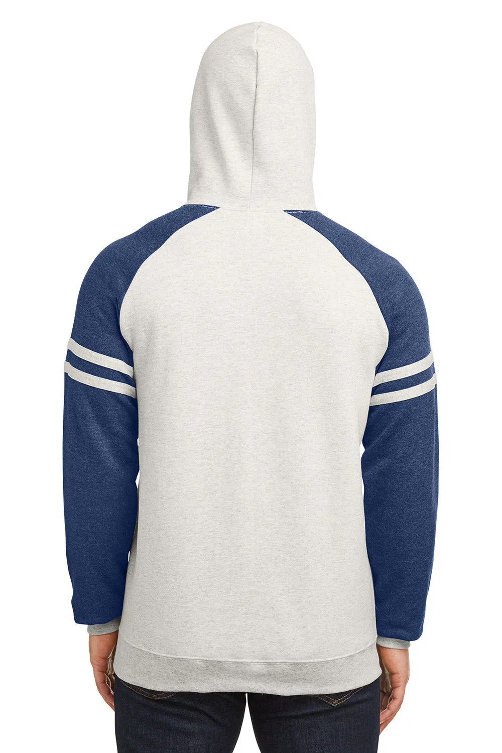 Jerzees Mens NuBlend Fleece Varsity Colorblock Hooded Sweatshirt Hoodie w/ Pouch Pocket - Heather Oatmeal/Indigo Blue