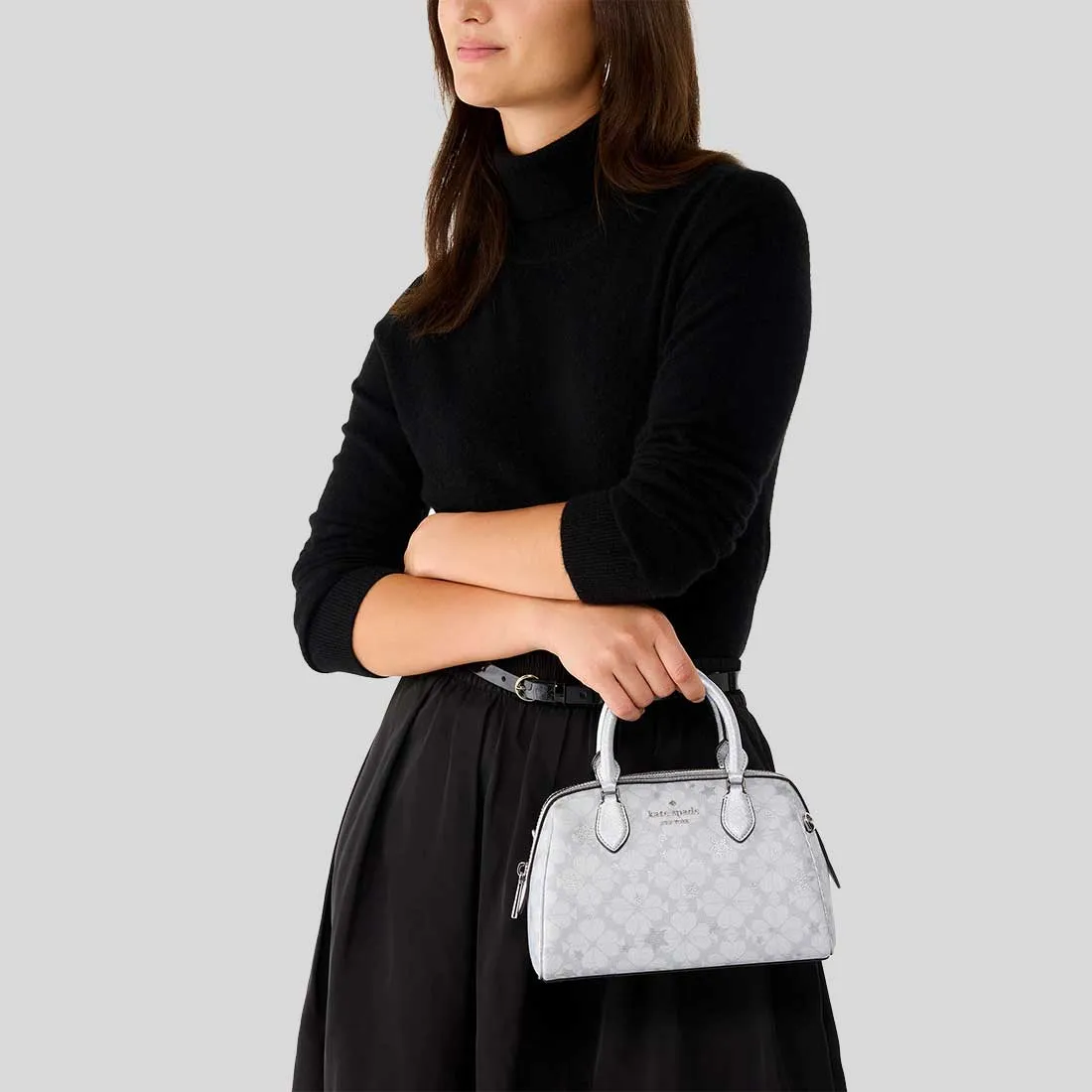 Kate Spade Bags KATE SPADE Spade Flower Star Toss Small Dolly Duffle Crossbody Bag Platinum Grey Multi KI908