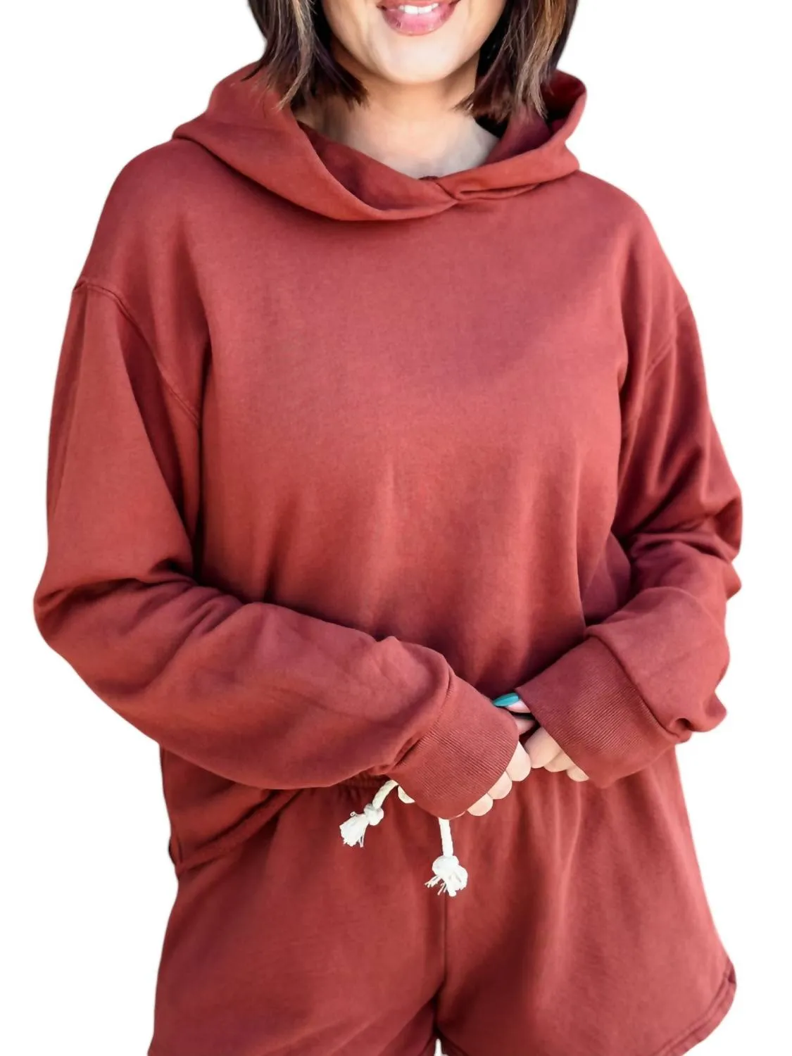 Kokomo Beach Fleece Cutoff Hoodie In Russet