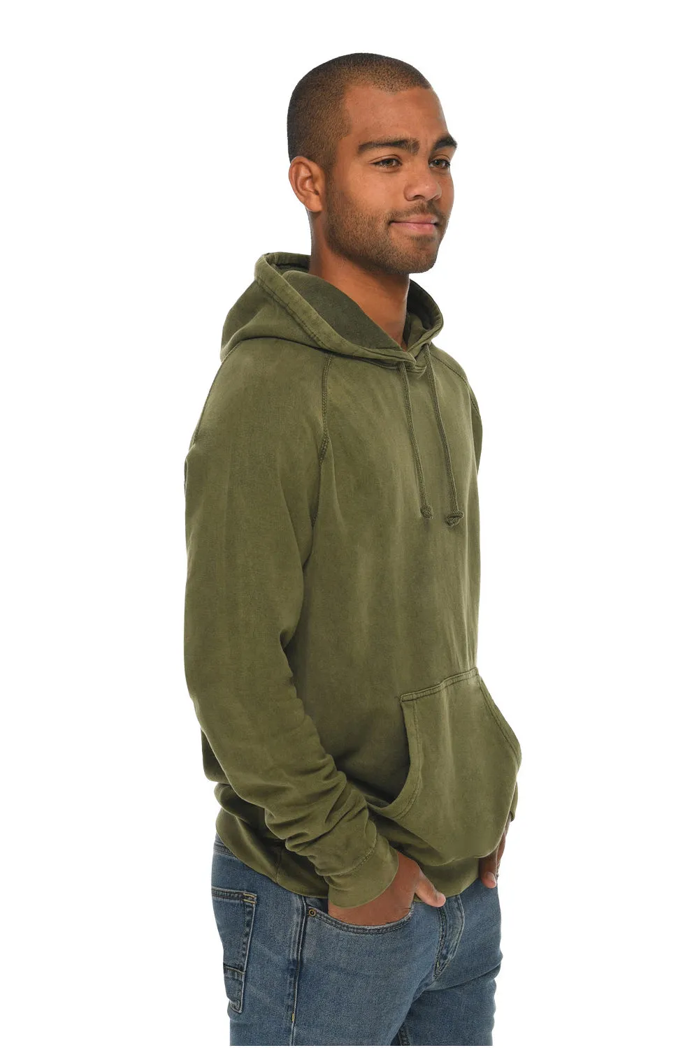 Lane Seven Mens Vintage Raglan Hooded Sweatshirt Hoodie w/ Pouch Pocket - Vintage Olive Green