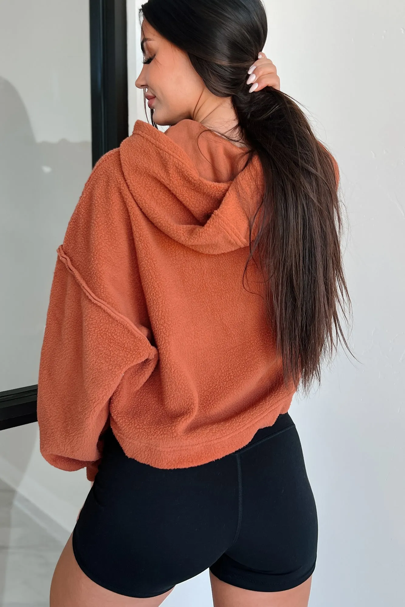 Left On Read Sherpa Fleece Crop Hoodie (Baked Clay)