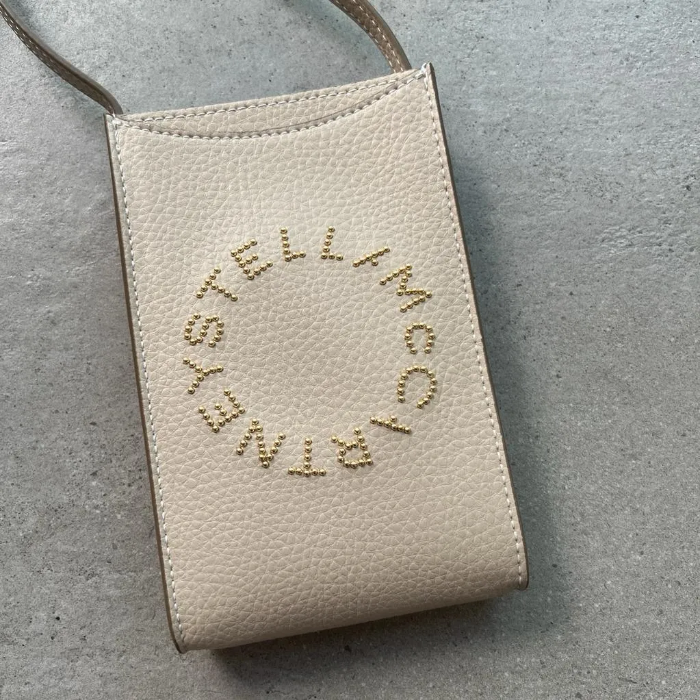 Logo Grainy Studded Crossbody Phone Holder, Cream Bags_Stella Mccartney_Bags