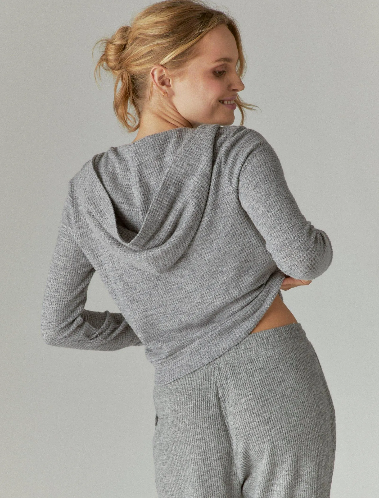 Lucky Brand Womens Cloud Jersey Waffle Zip Up Hoodie