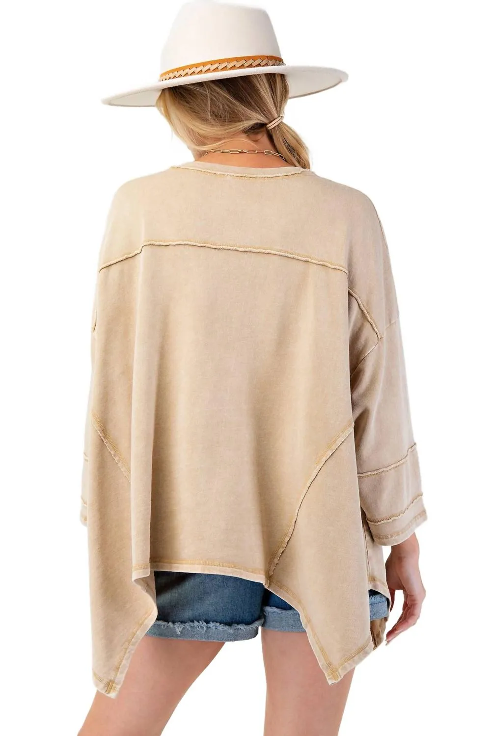Mineral Washed Oversized Top In Desert Dune