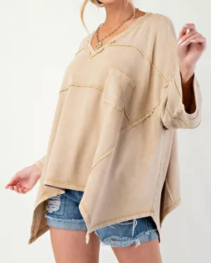Mineral Washed Oversized Top In Desert Dune