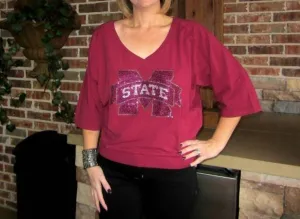 Mississippi State University Jewel Raglan Top In Red