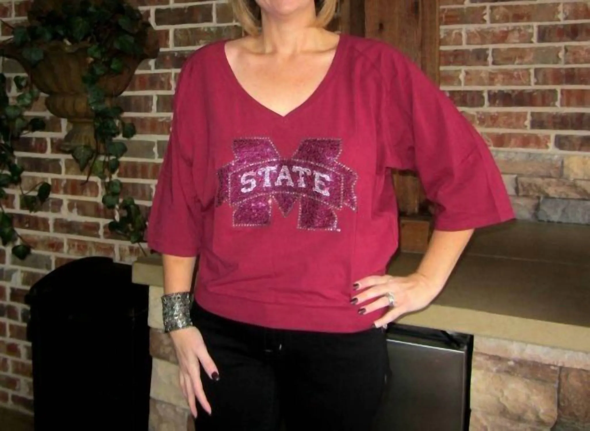 Mississippi State University Jewel Raglan Top In Red