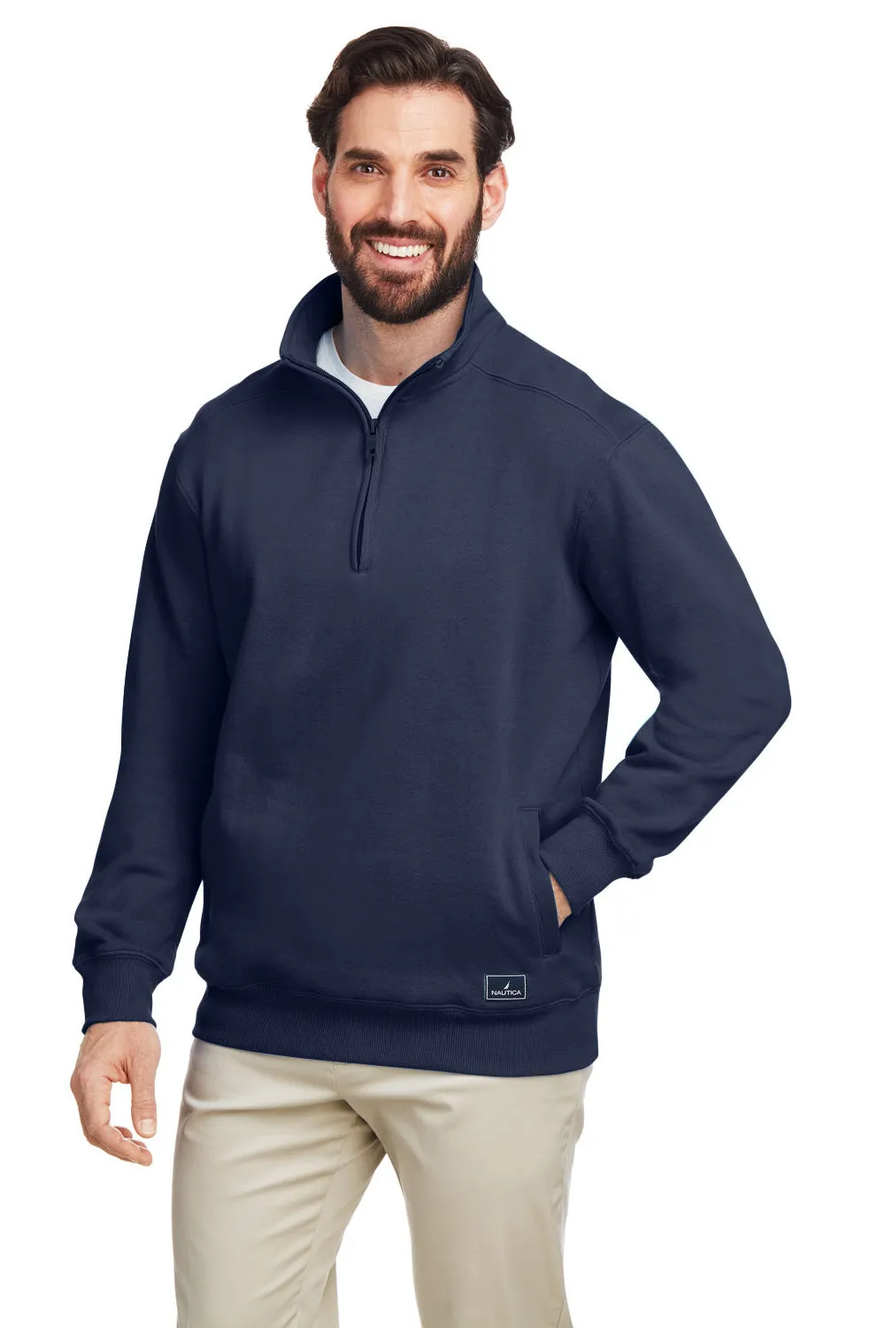 Nautica Mens Anchor 1/4 Zip Sweatshirt w/ Pockets - Navy Blue