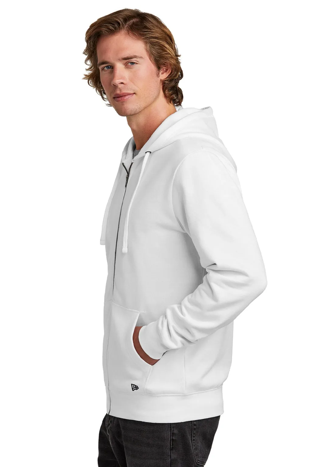 New Era Mens Comeback Fleece Full Zip Hooded Sweatshirt Hoodie w/ Pockets - White