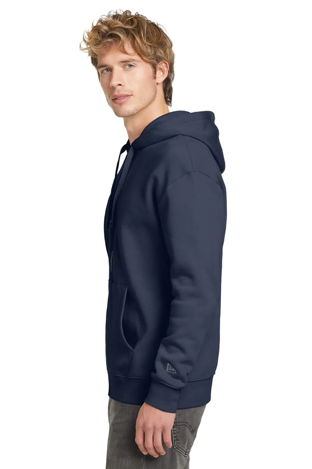 New Era Mens Heritage Fleece Full Zip Hooded Sweatshirt Hoodie w/ Pockets - True Navy Blue