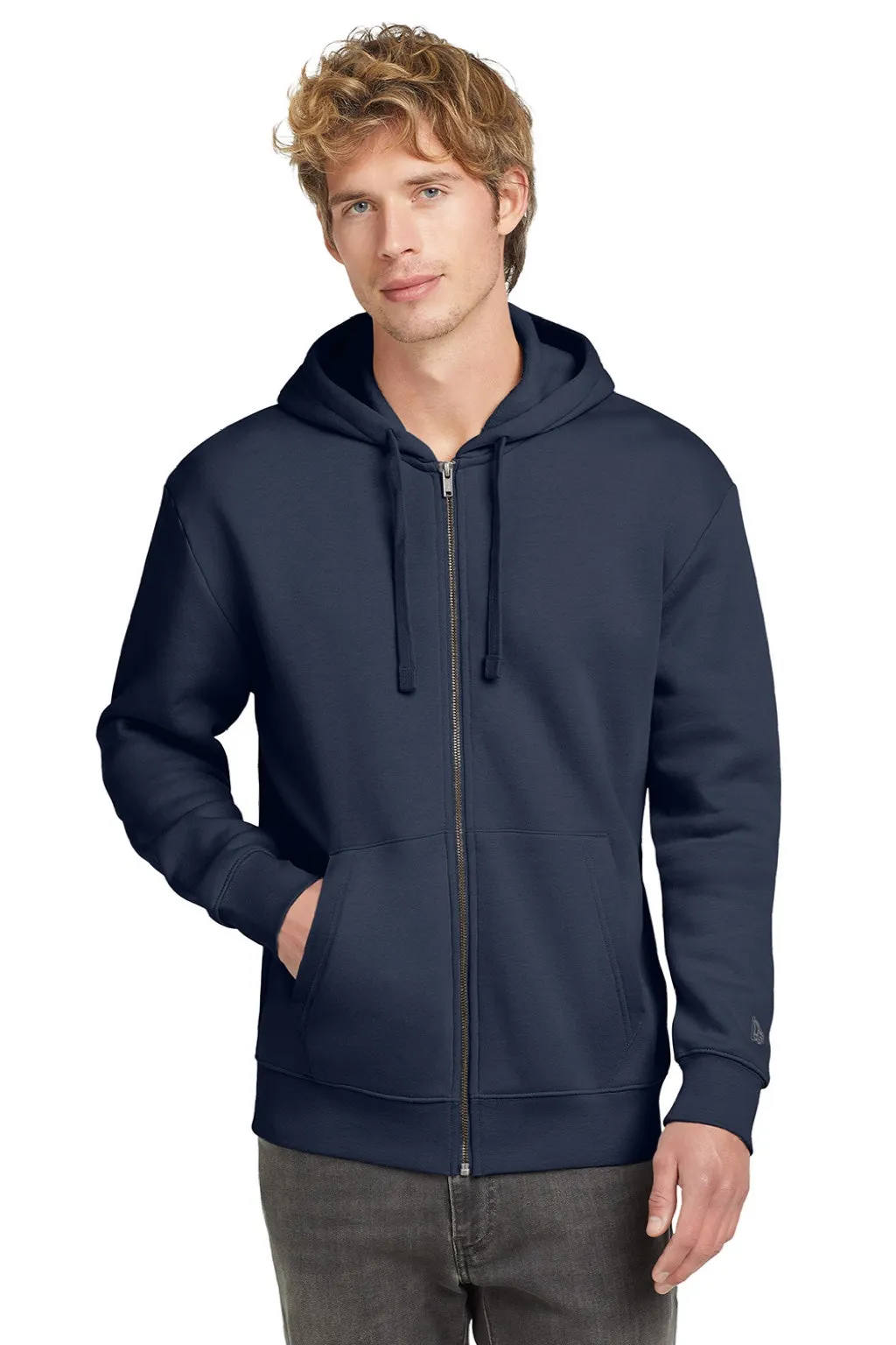 New Era Mens Heritage Fleece Full Zip Hooded Sweatshirt Hoodie w/ Pockets - True Navy Blue