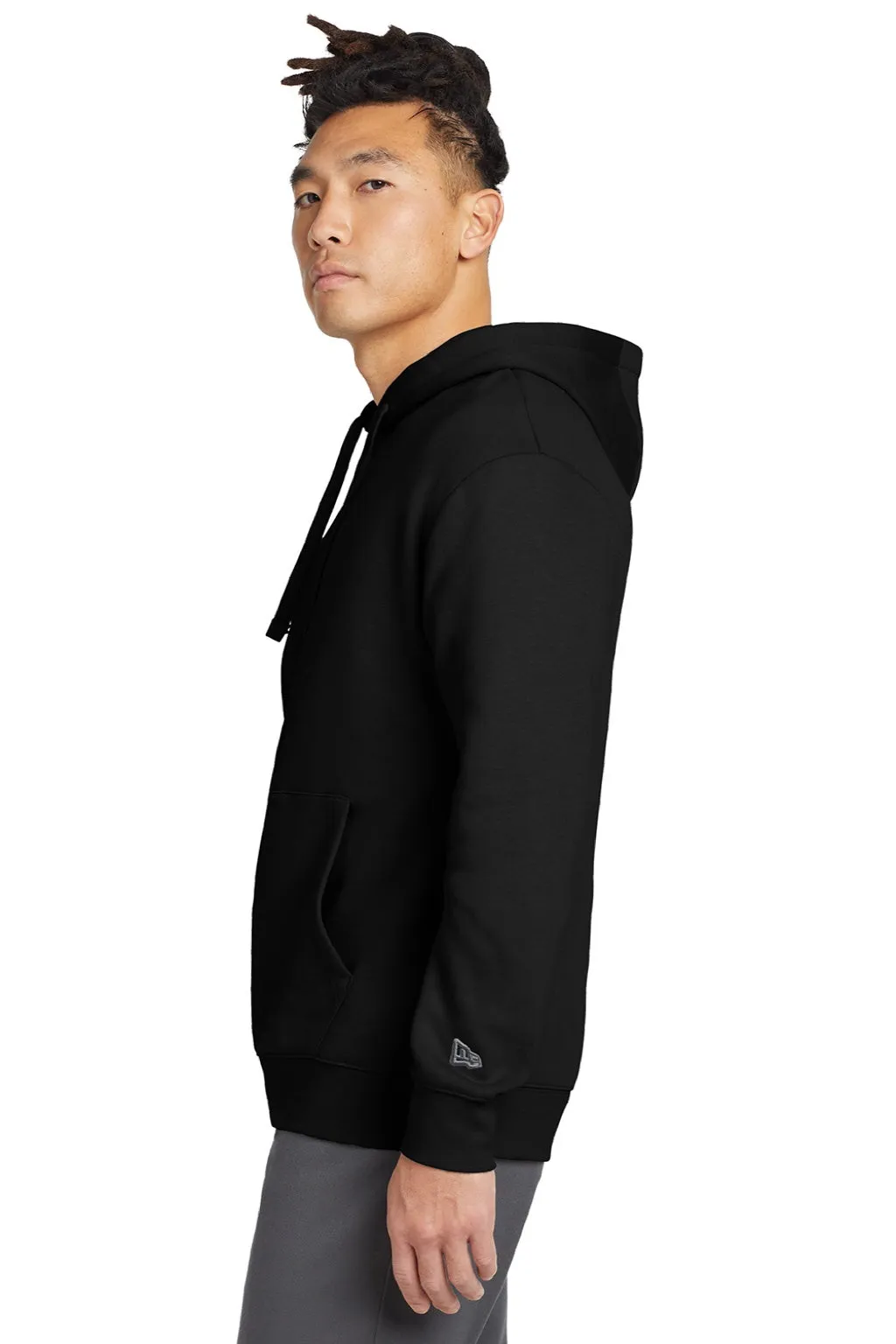 New Era Mens Heritage Fleece Hooded Sweatshirt Hoodie w/ Pouch Pocket - Black