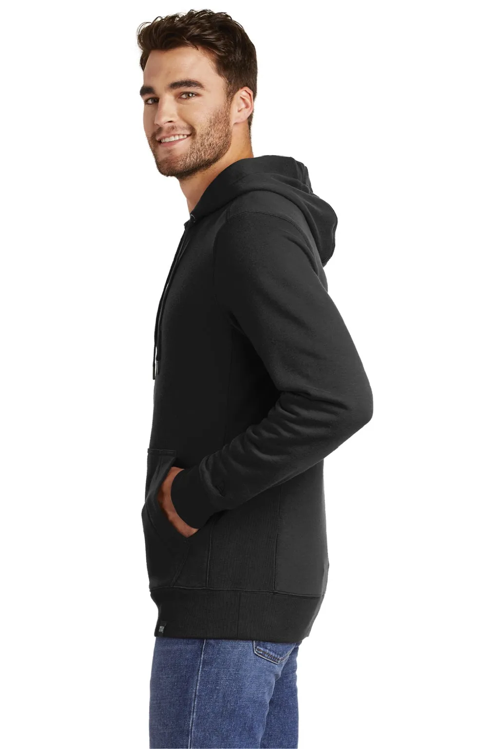 New Era Mens Sueded French Terry Hooded Sweatshirt Hoodie w/ Pouch Pocket - Black