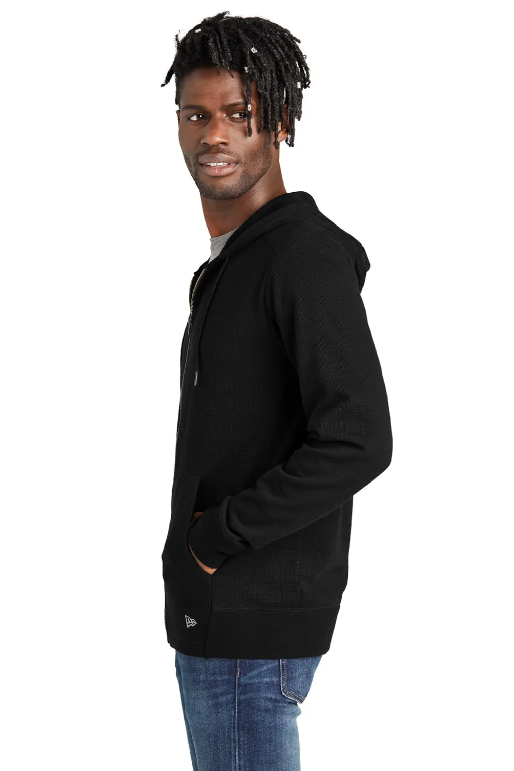 New Era Mens Thermal Full Zip Hooded Sweatshirt Hoodie w/ Pockets - Black