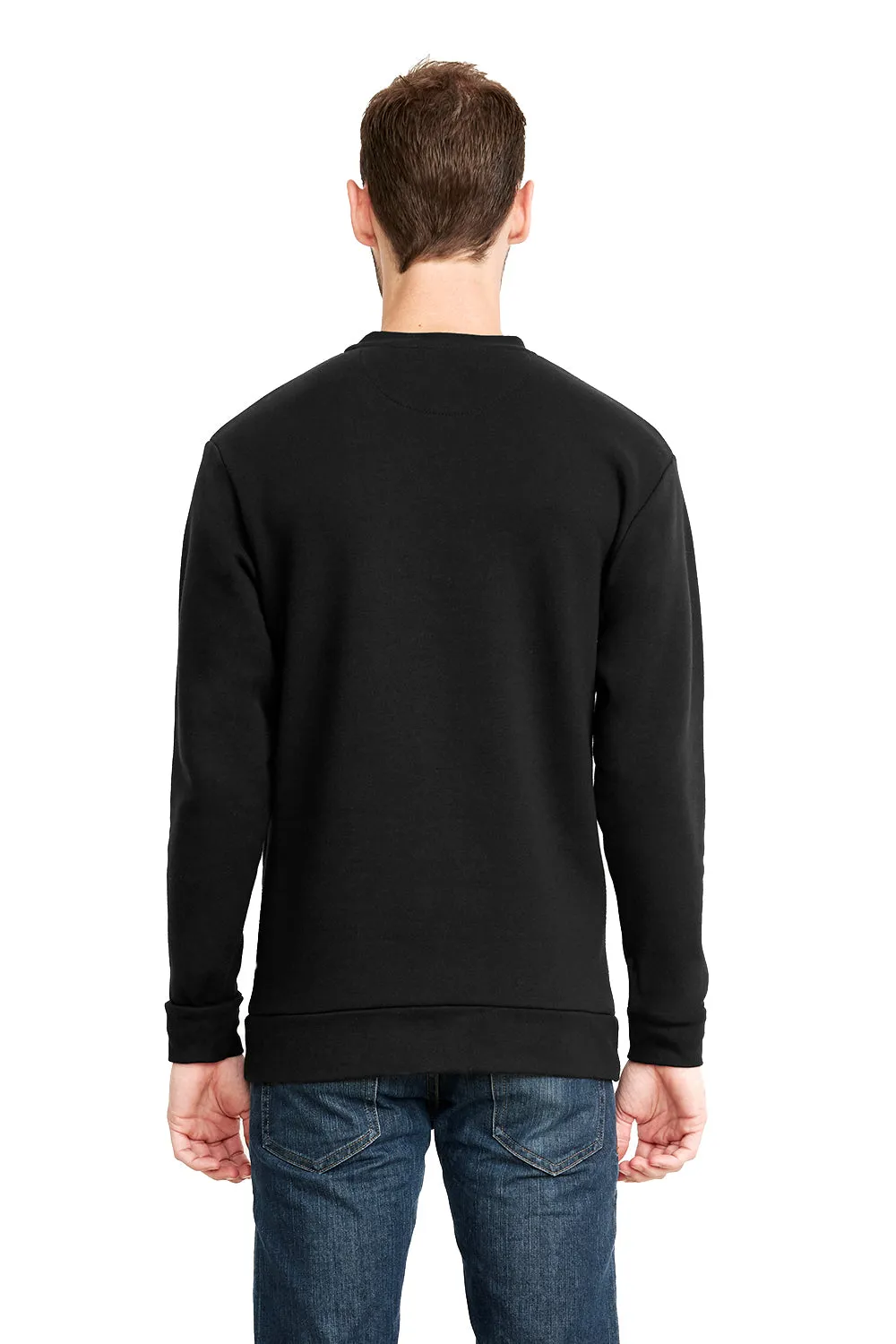 Next Level Mens Fleece Crewneck Sweatshirt w/ Pouch Pocket - Black