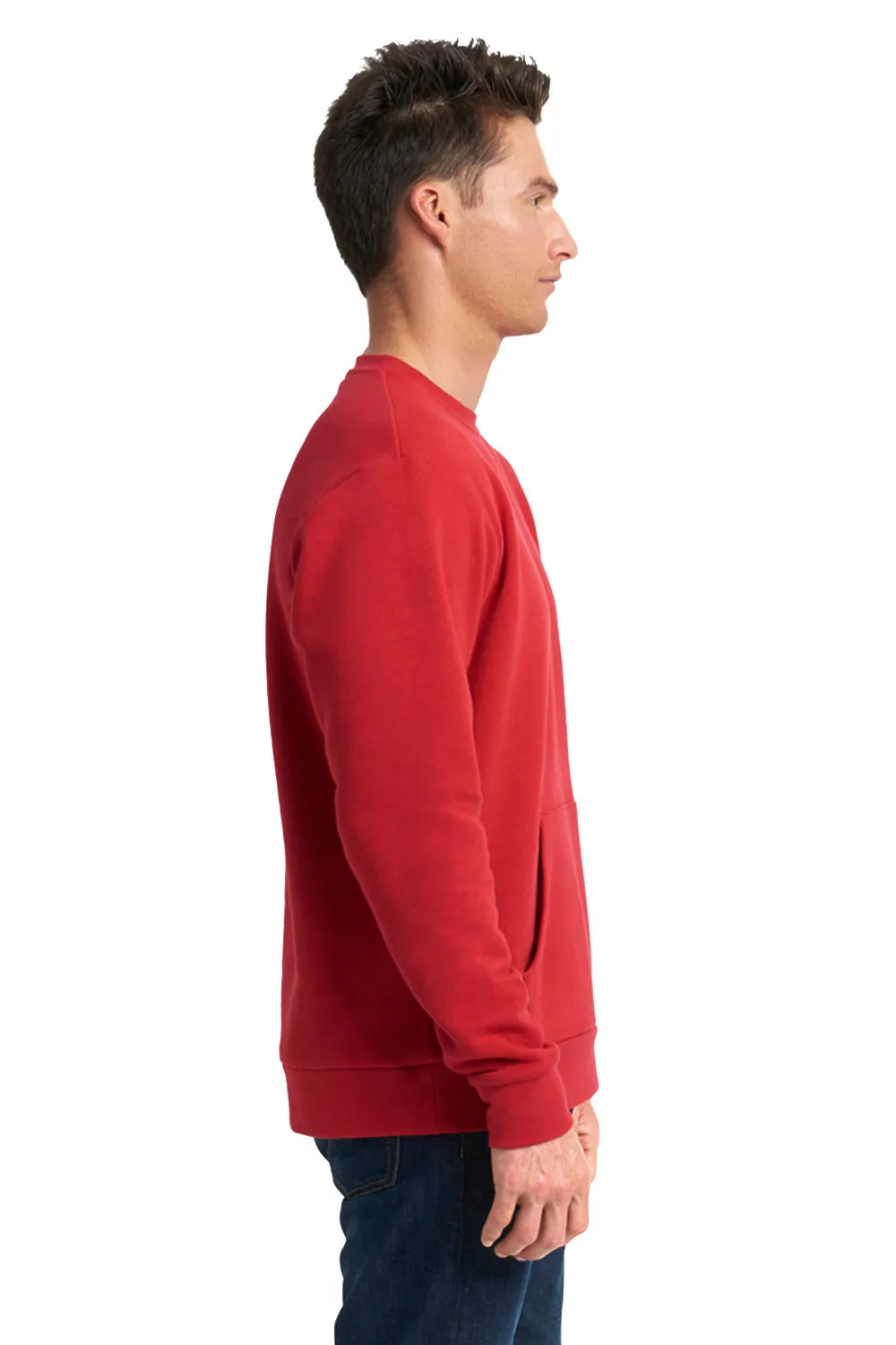 Next Level Mens Fleece Crewneck Sweatshirt w/ Pouch Pocket - Red