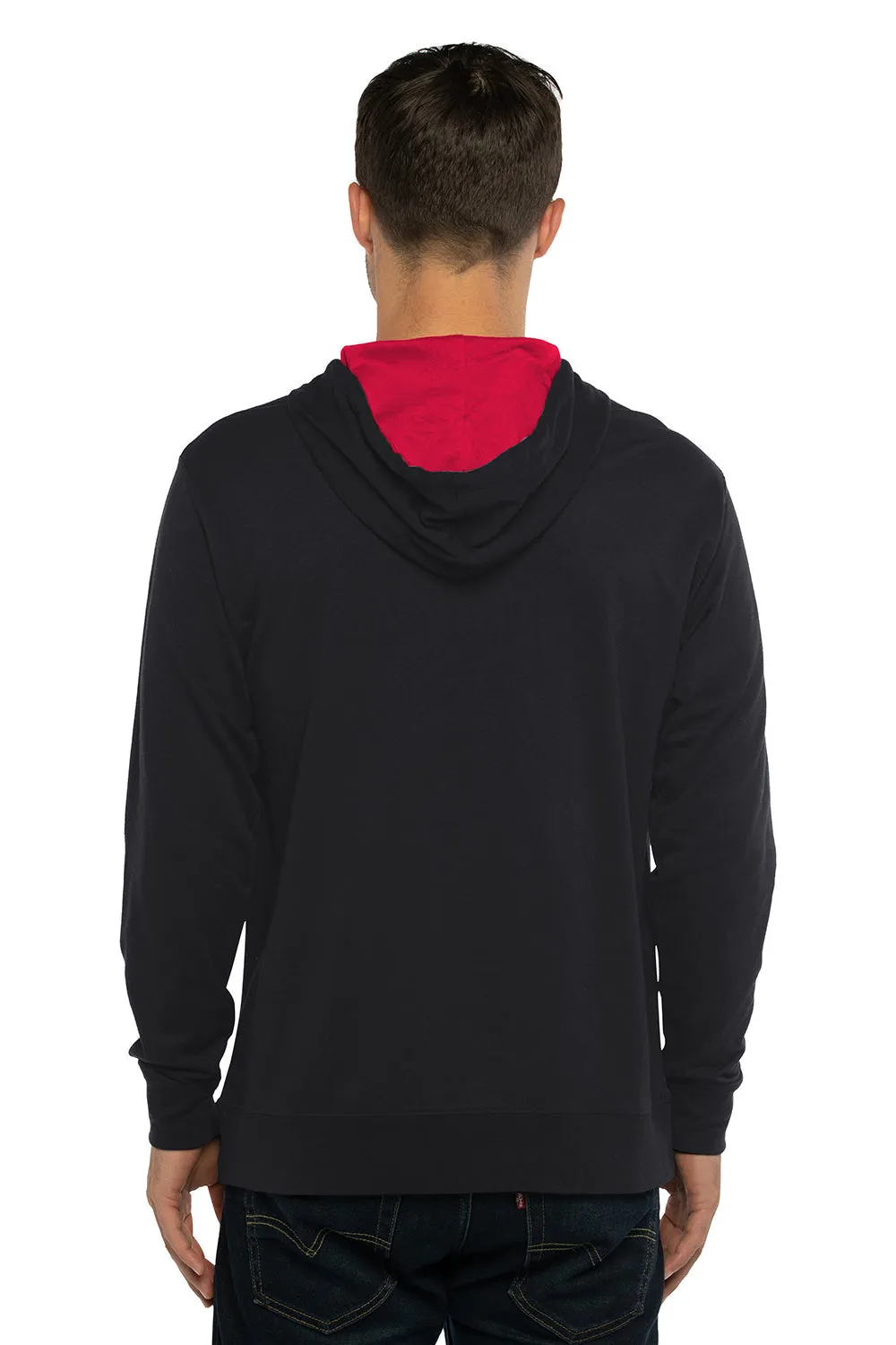 Next Level Mens French Terry Fleece Hooded Sweatshirt Hoodie w/ Pouch Pocket - Black/Red
