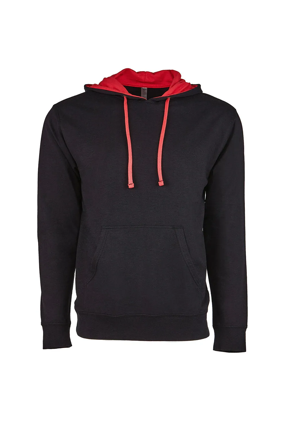 Next Level Mens French Terry Fleece Hooded Sweatshirt Hoodie w/ Pouch Pocket - Black/Red