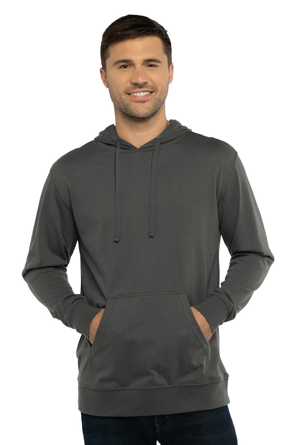 Next Level Mens French Terry Fleece Hooded Sweatshirt Hoodie w/ Pouch Pocket - Heavy Metal Grey