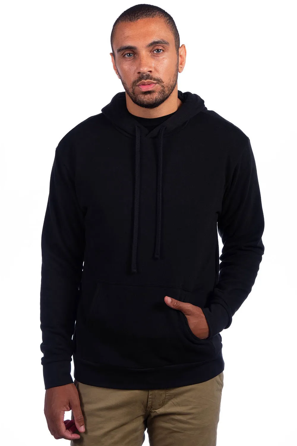 Next Level Mens Sueded French Terry Hooded Sweatshirt Hoodie w/ Pouch Pocket - Black